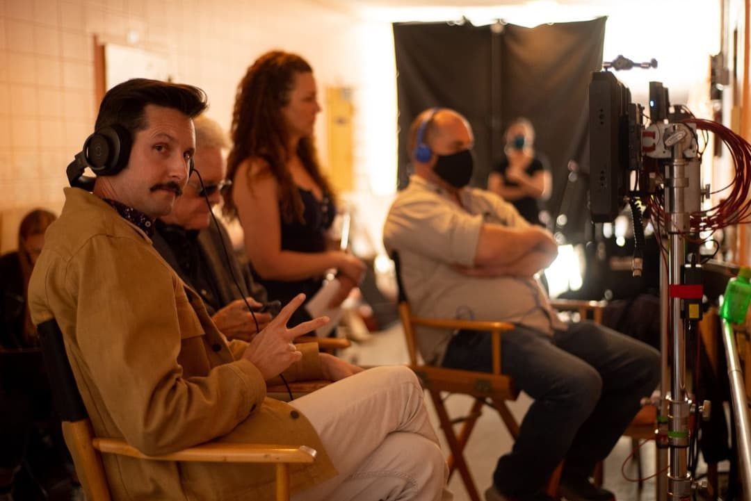 Behind the scenes photo 17 from Clone Cops production showing phillip cordell, laura holloway, and danny dones in video village